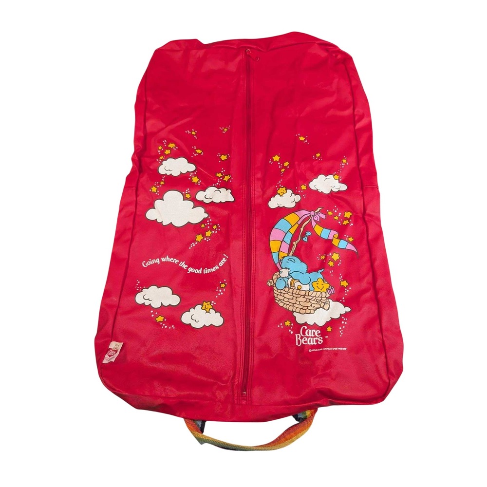 Vintage 1983 Care Bears Child Garment Bag Red Rainbow Handle American Greetings